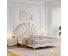 سرير قوس الصدفة الكريمي: جوهر الفخامة الفرنسية في تصميم عصري